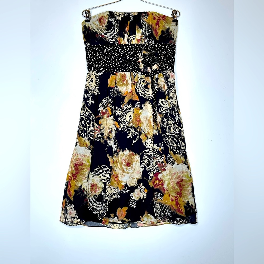 Suzi Chin Floral Strapless Silk Dress‎ Sz 8